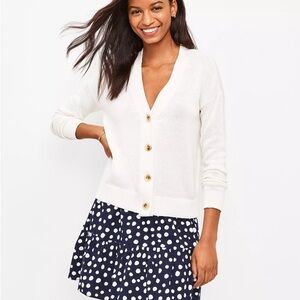 Loft V-Neck Cardigan White Button Down Sweater L LG Large